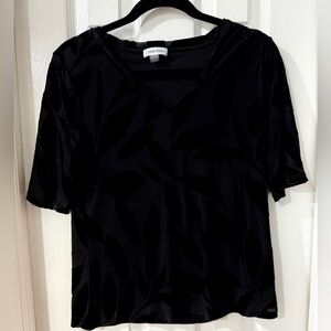 Calvin Klein Black Velvet Burn Out V-Neck Women's Top. Size PL.